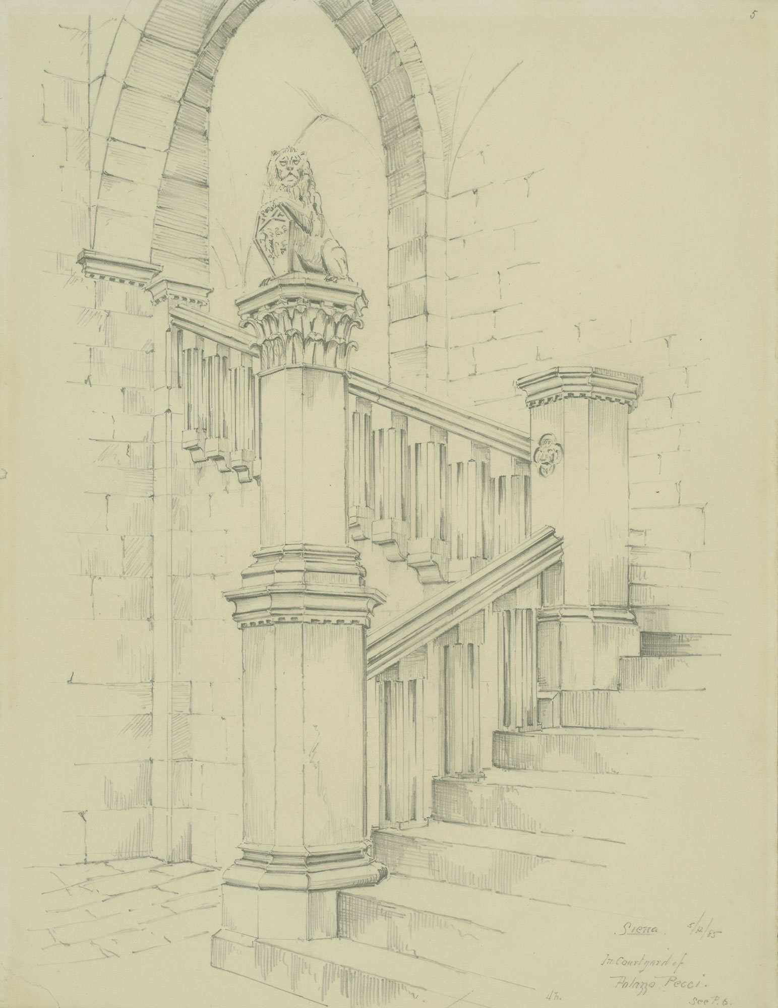 Sketch of interior stairwell by Frank miles Day
