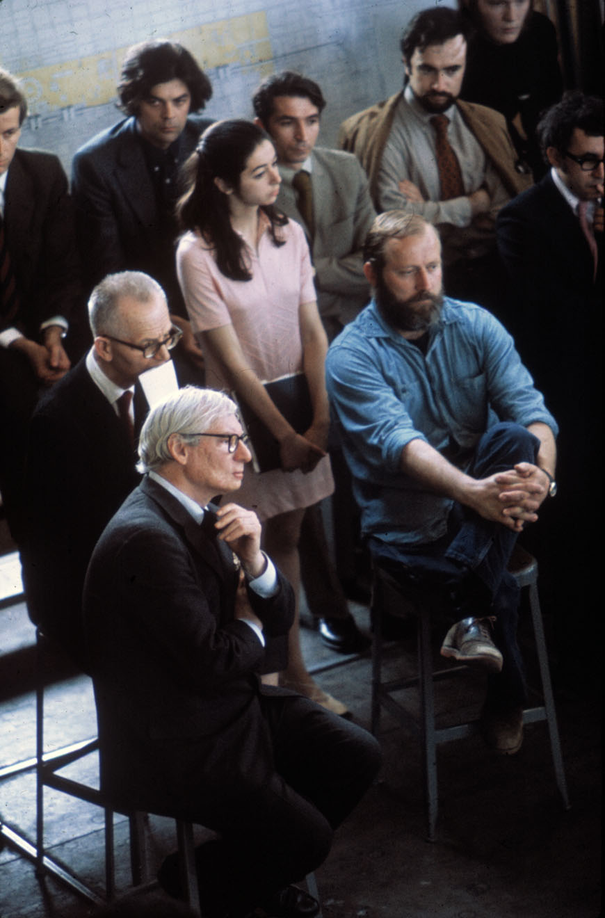 Louis Kahn and students during a critic in architecture studio