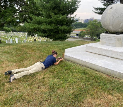Alli Davis performs photographic survey documentation at Arlington National Cemetery.