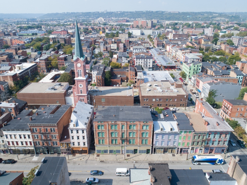 Aerial photo of urban region of Cincinnati. 
