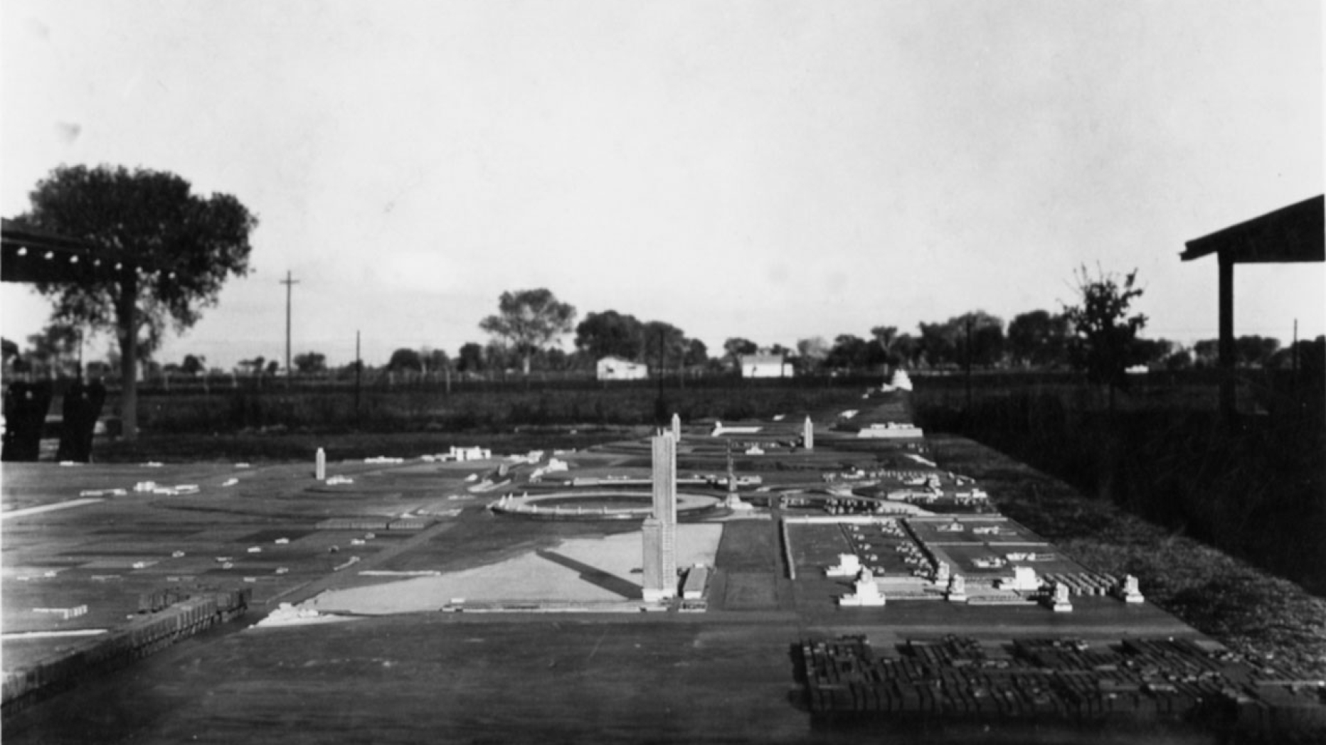 Old black and white photograph of large scale architectural model.