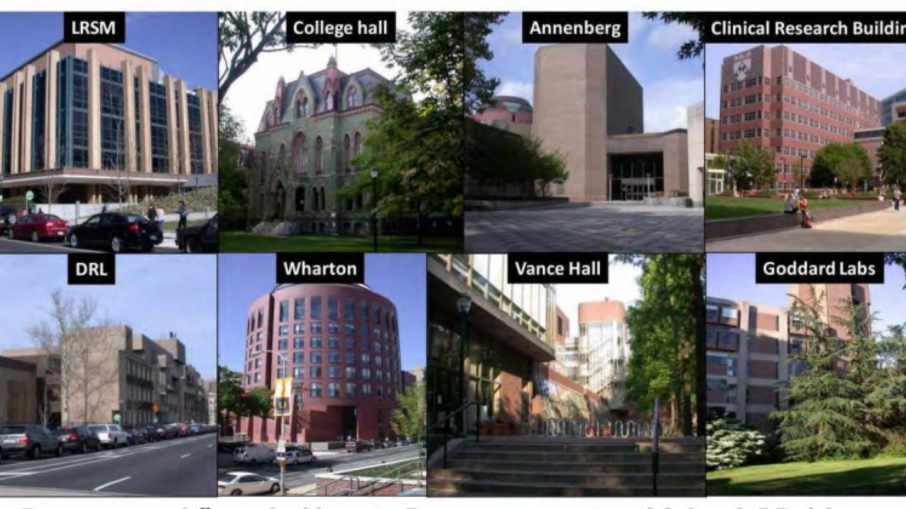 Photos of different buildings on Penn campus.
