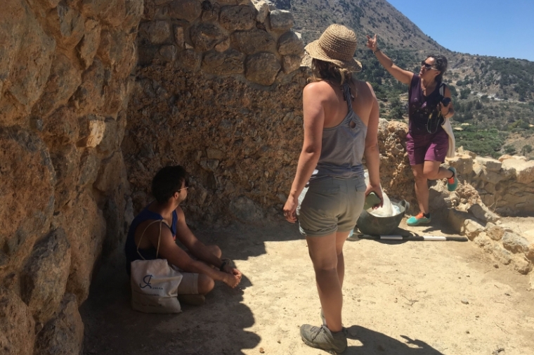 Our instructor, Stefania Chlouveraki, explaining successful conservation efforts at Azoria, a nearby archaeological site, to PennDesign students Peter Hiller and Silvia Callegari.
