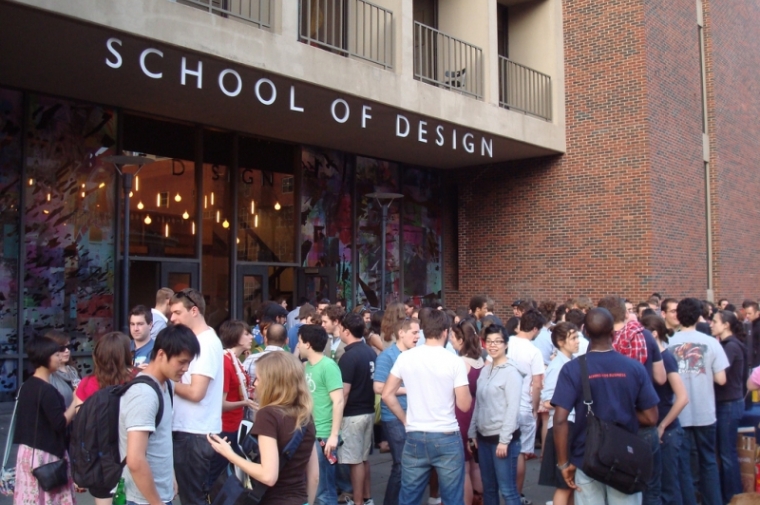 Students gathered outside the school of design