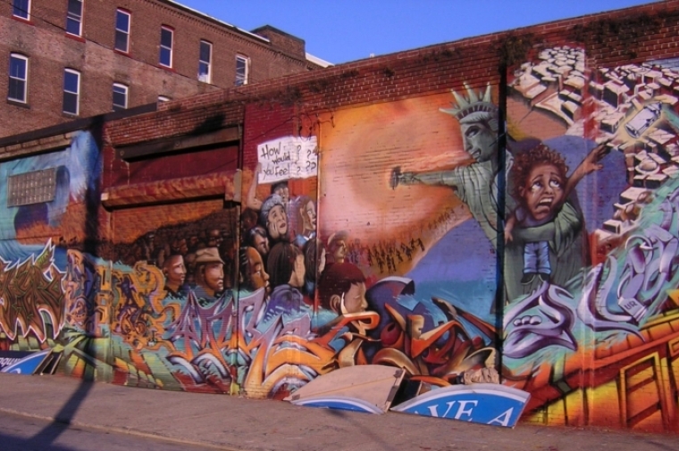 Mural speaking to themes of Sanctuary and Liberty