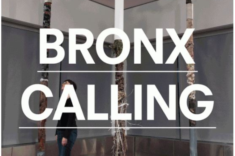 Poster for 'Bronx Calling', Background: Gallery with pieces installed.