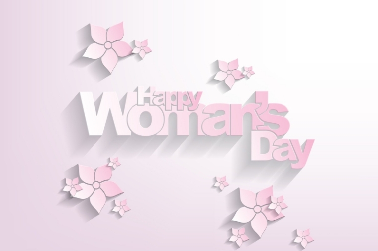 Happy Woman day with Flowers on Pink Background
