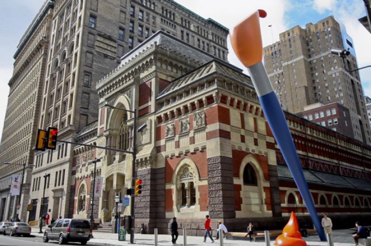 PAFA building with paint brush sculpture on the right