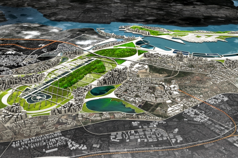 Axonometric view of Third Reserve urban master plan