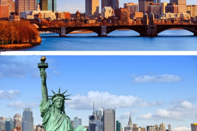 Top panel: Boston Skyline. Bottom Panel: New York Skyline