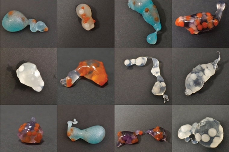 Many different pieces made of blobs of colored glass