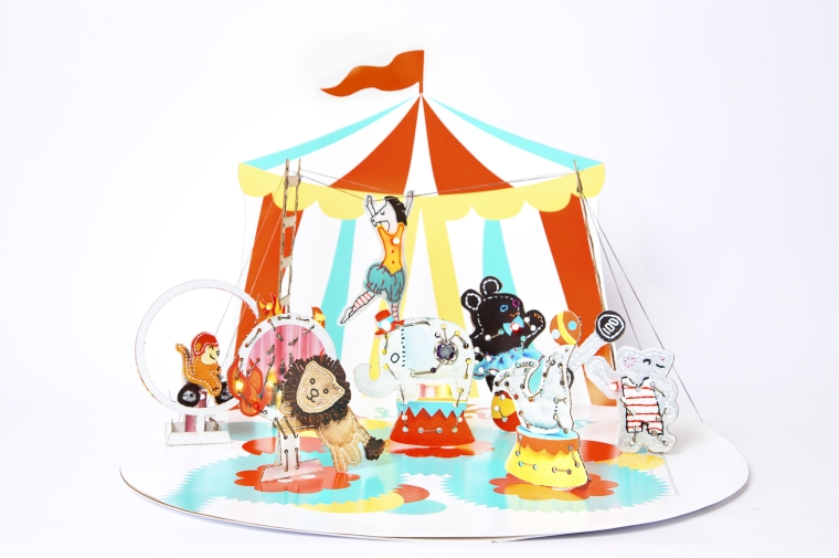 Paper model of circus with lots of animals