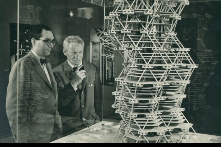 Louis Kahn looking at one of his works