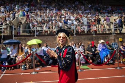 Amy Gutmann at graduation over at Franklin Field.