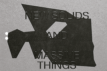 A geometric black form overlaid on the text "Strange Objects, New Solids and Massive Thing Archi-Tectonics"