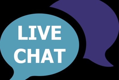 Clip art of two chat bubbles that say live chat