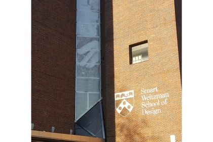 New sign on the front of the Stuart Weitzman School of Design