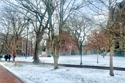 snow covered College Green