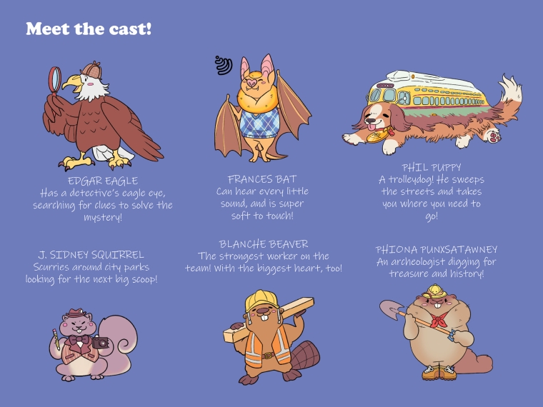 Cast of characters from the Exploration Fun Kit. Art by Abbey Dyer.