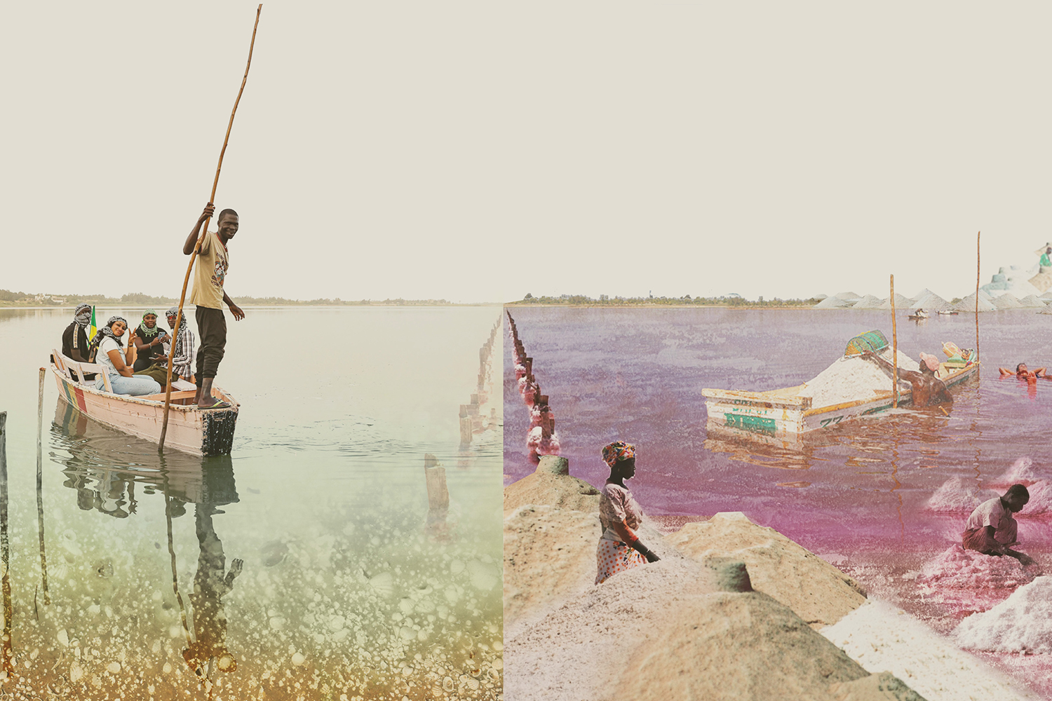Complex rendering with people working in a lake