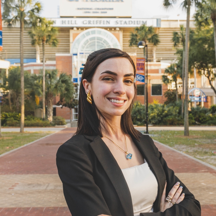 Laura Ellis photographed outside the Ben Hill Griffin Stadium, FL