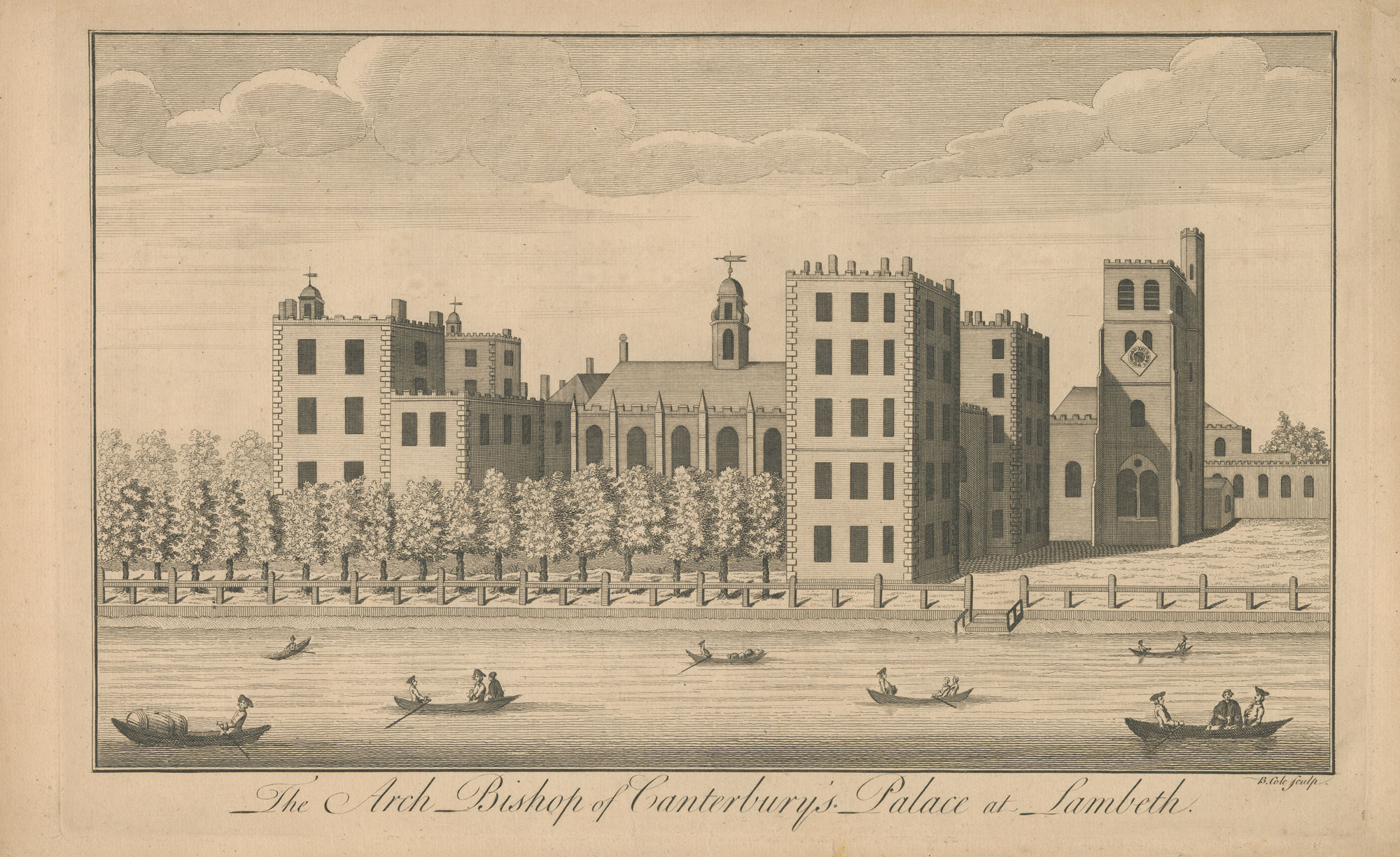 Architectural engraving of the Arch Bishop of Canterbury's Palace at Lambeth