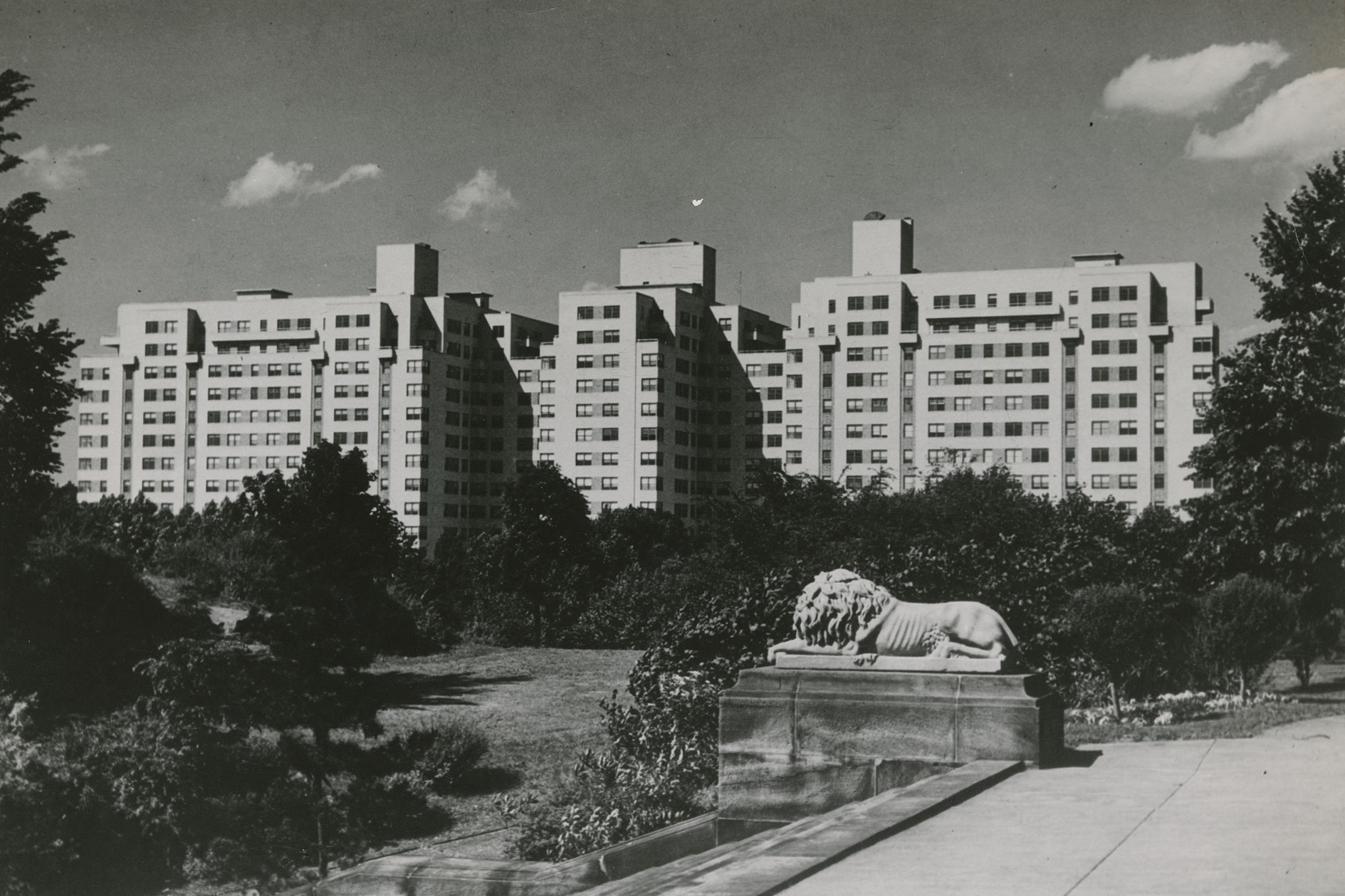 View of high rise apartment building designed by Aaron Colish