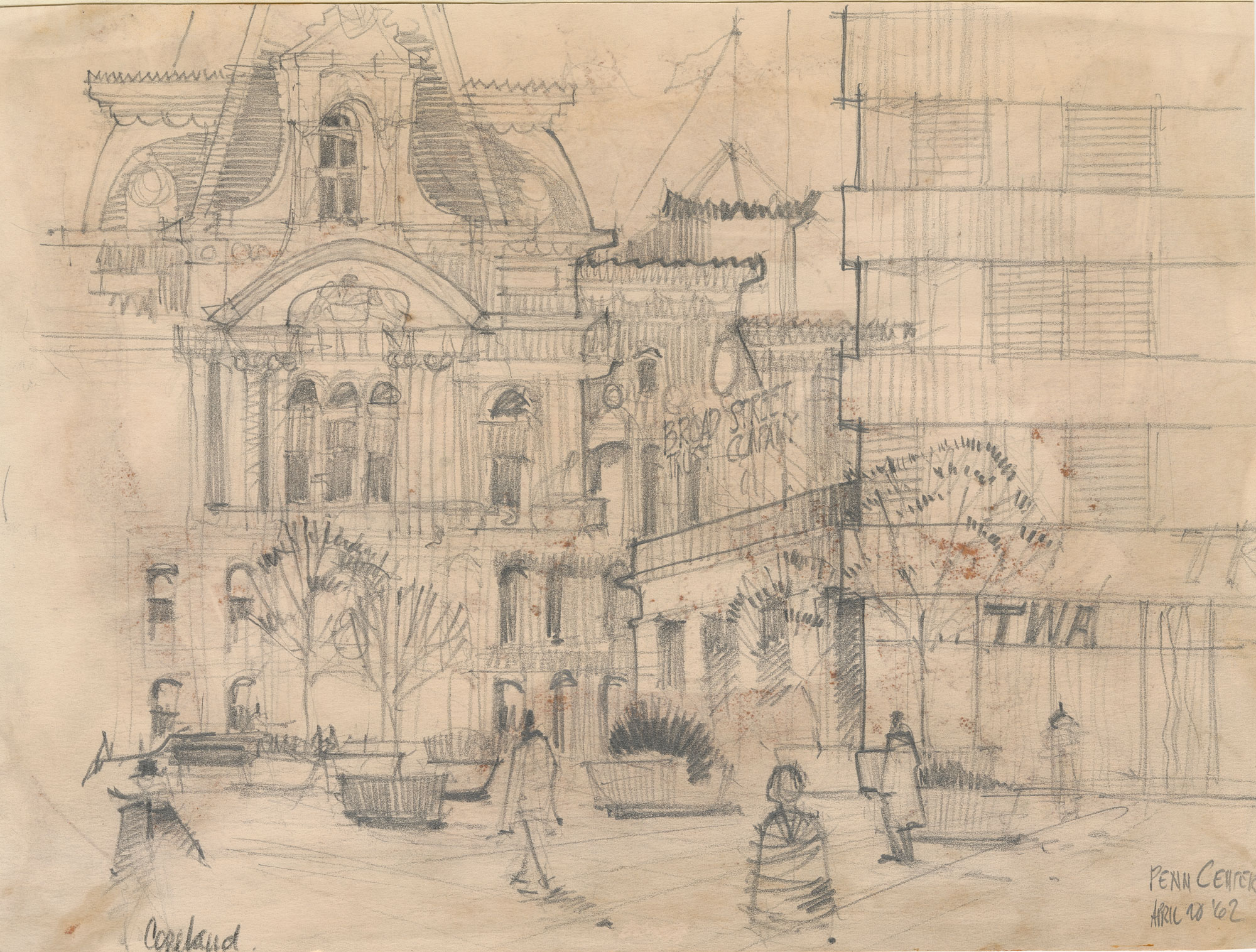 Elevation sketch of historic University of Pennsylvania building