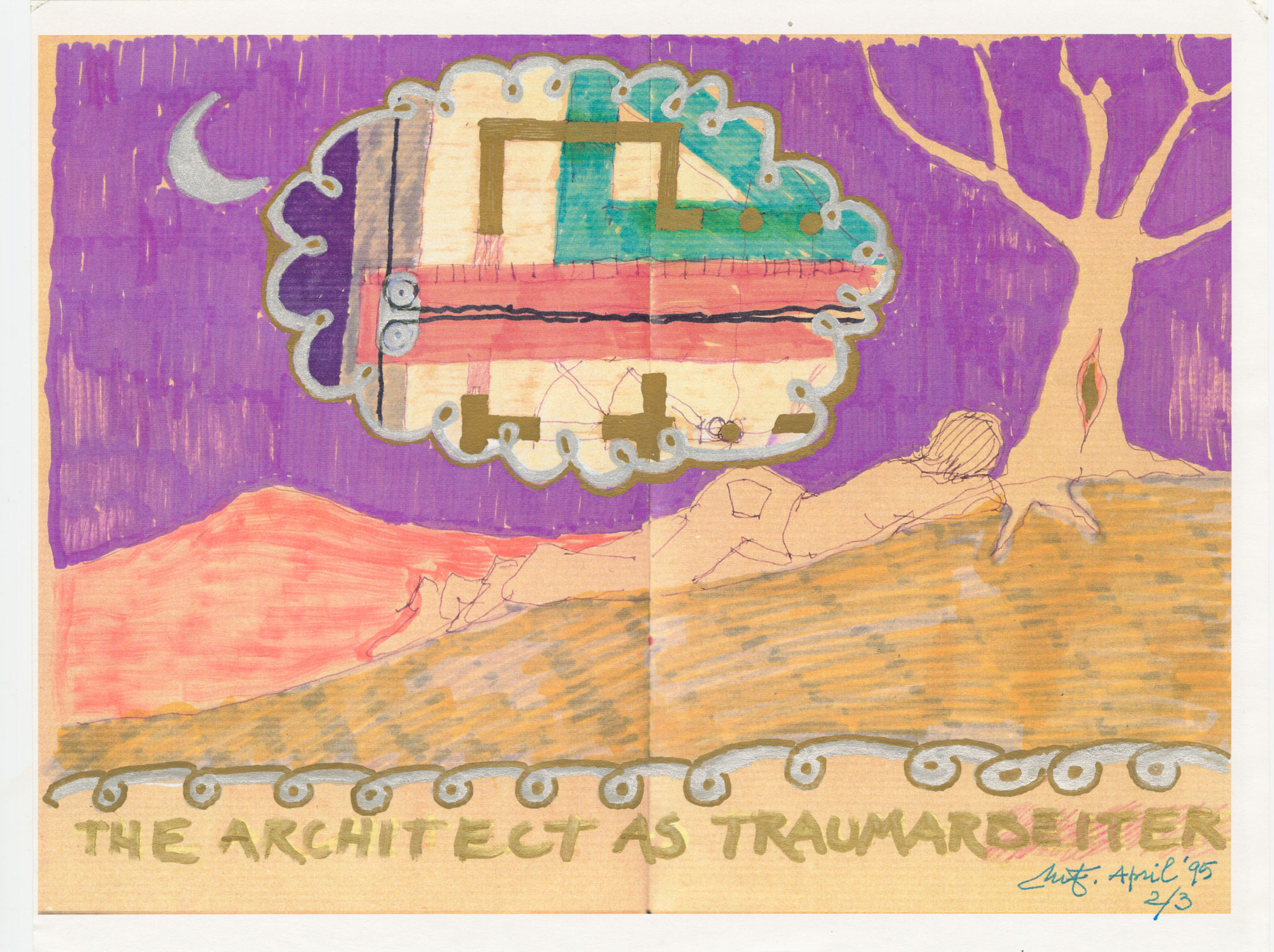Color sketch by Marco Frascari called 'Architect as Traumarbeiter'