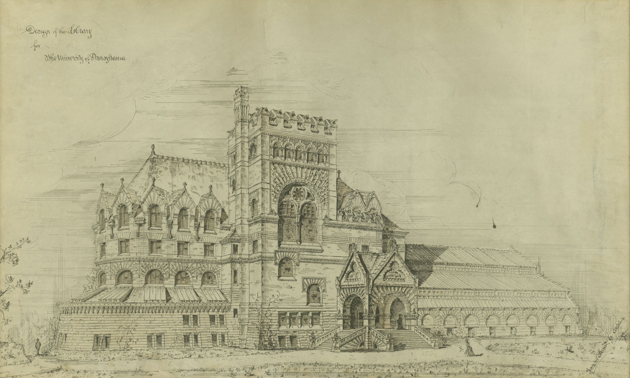 Sketch of the Fisher Fine Arts library building