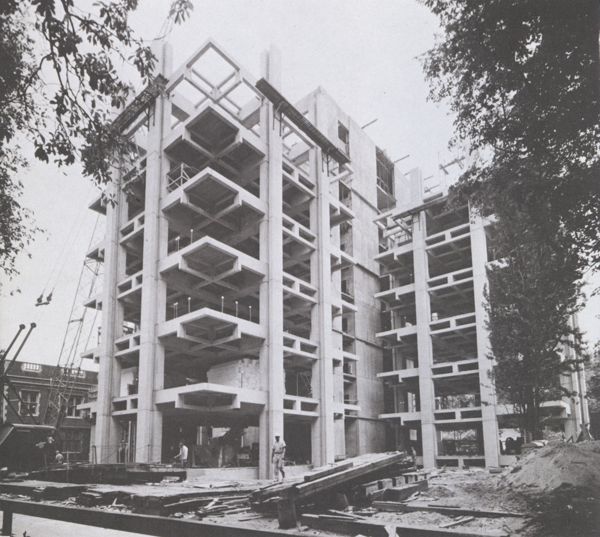Black and white photo of Richard medical lab under construction