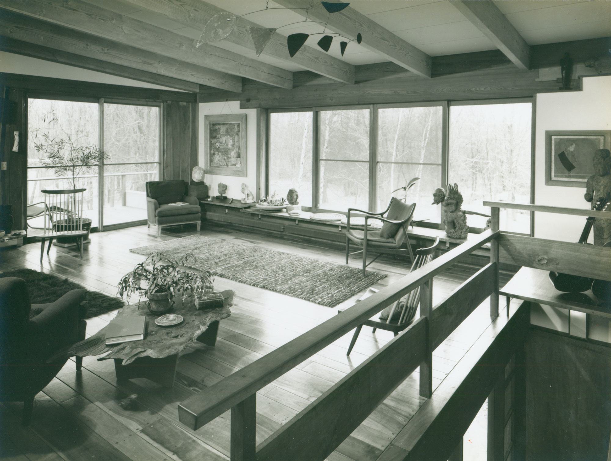 View of living room of mid century moden house