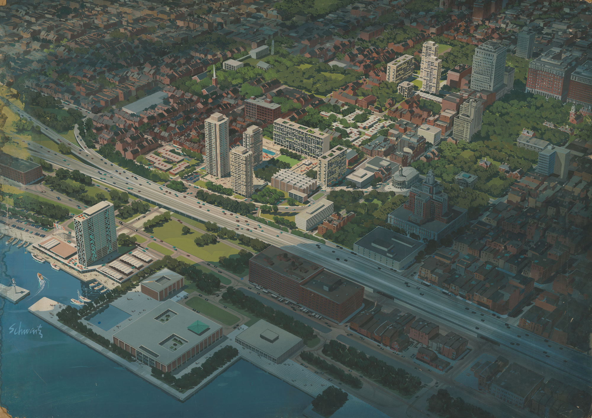 Color rendering of design for Penn's landing, Philadelphia