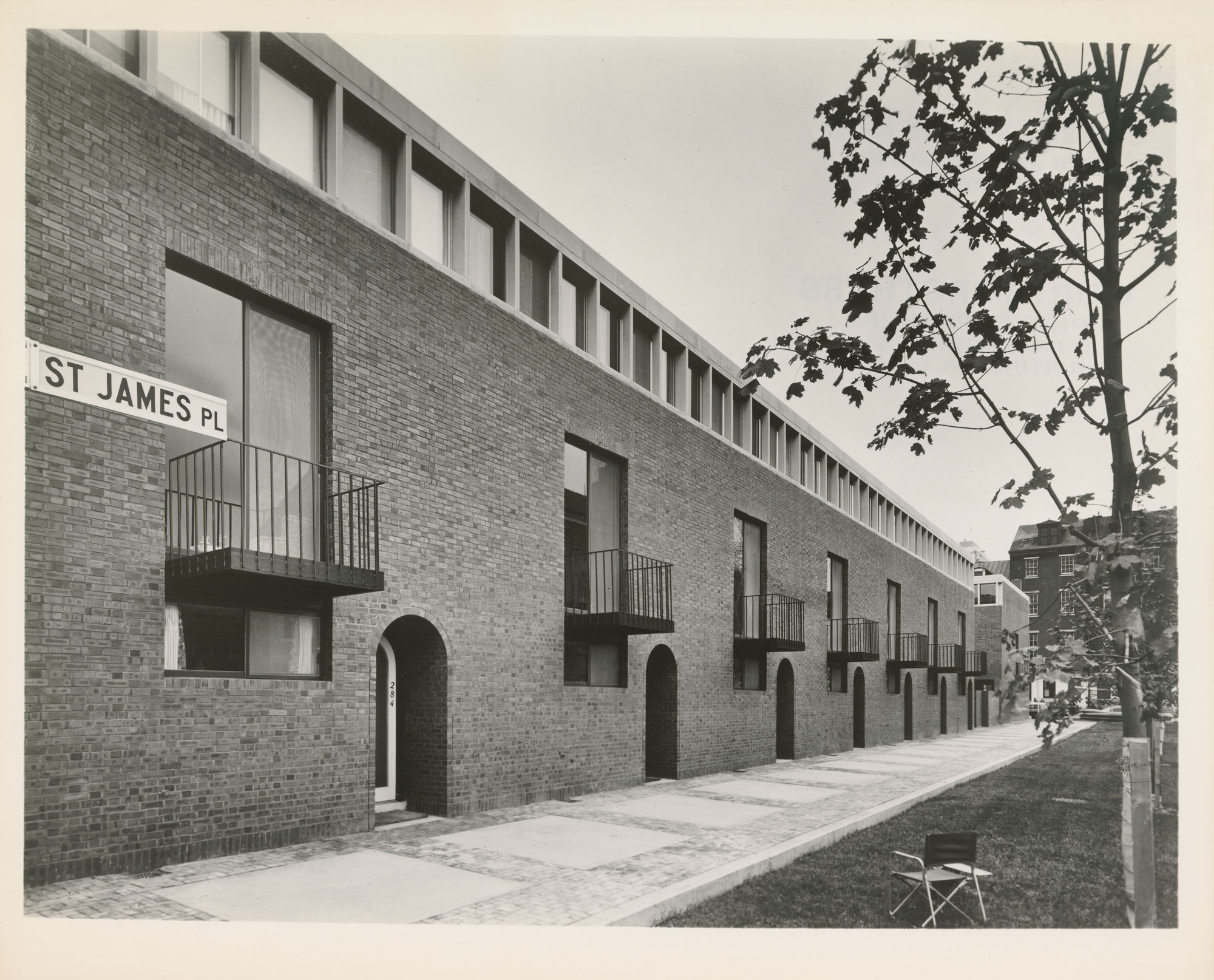 Black and white photograph of Society Hill housing