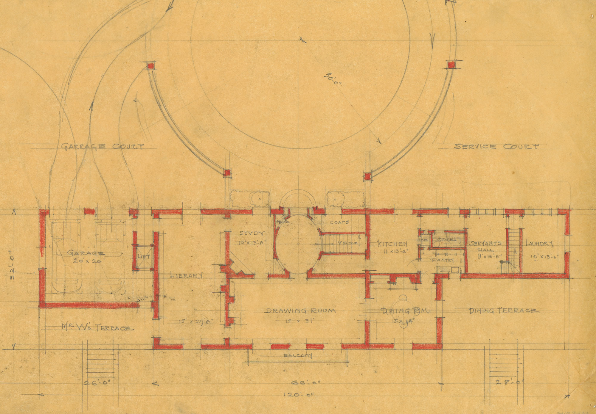 Yellow sketch floor plan for house