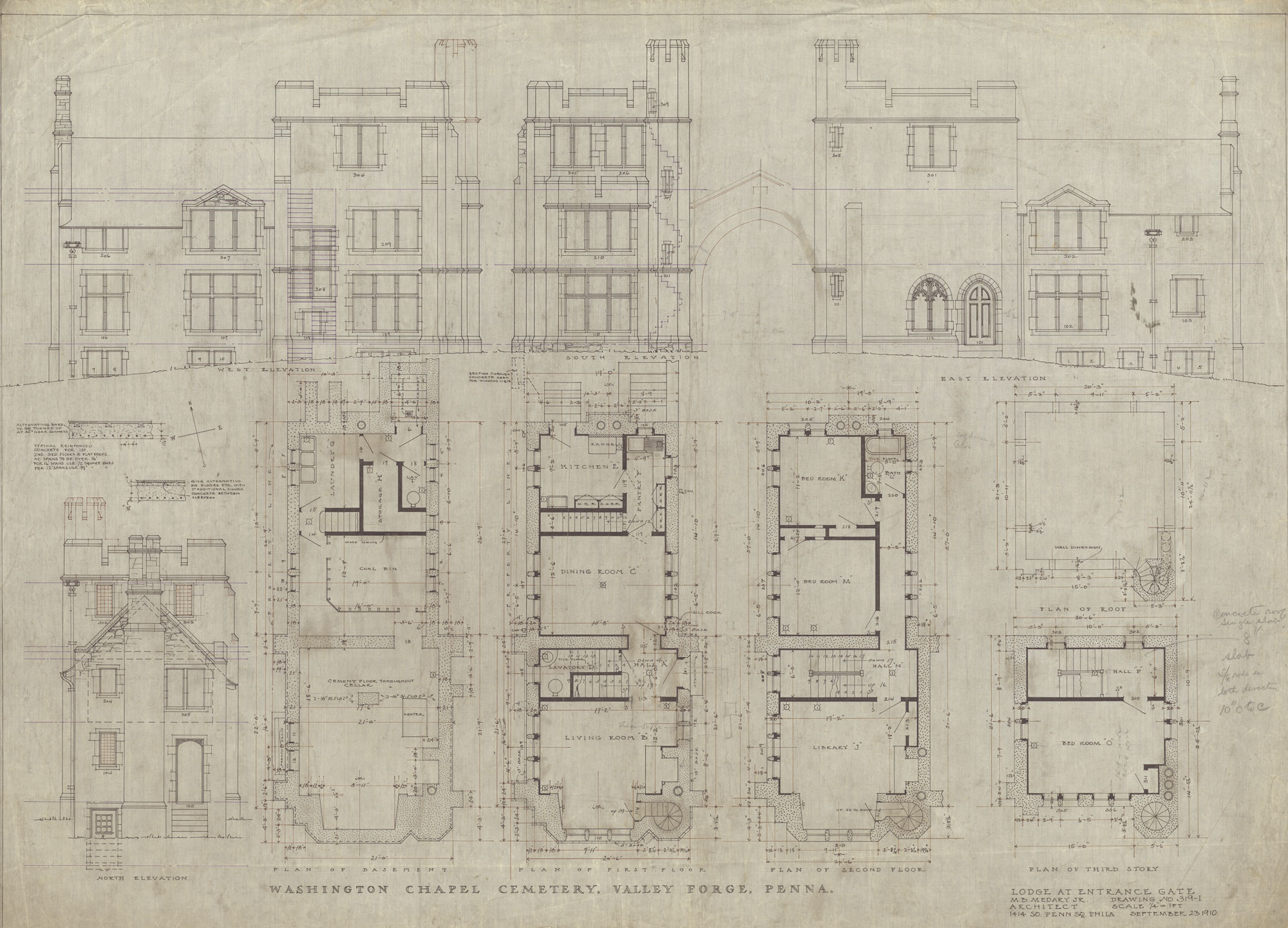 Architectural drawing of the Washington Memorial Chapel at Valley Forge