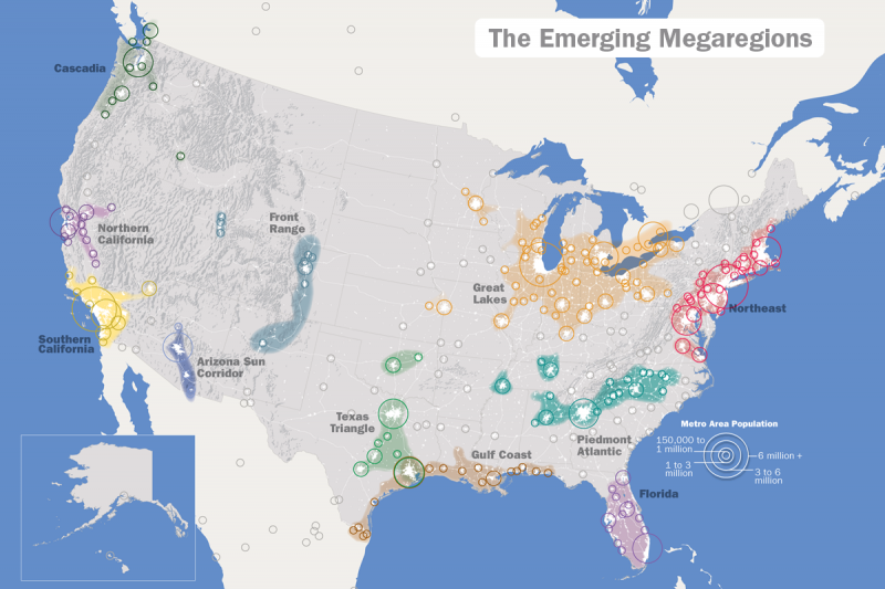 Map of emerging megaregions.