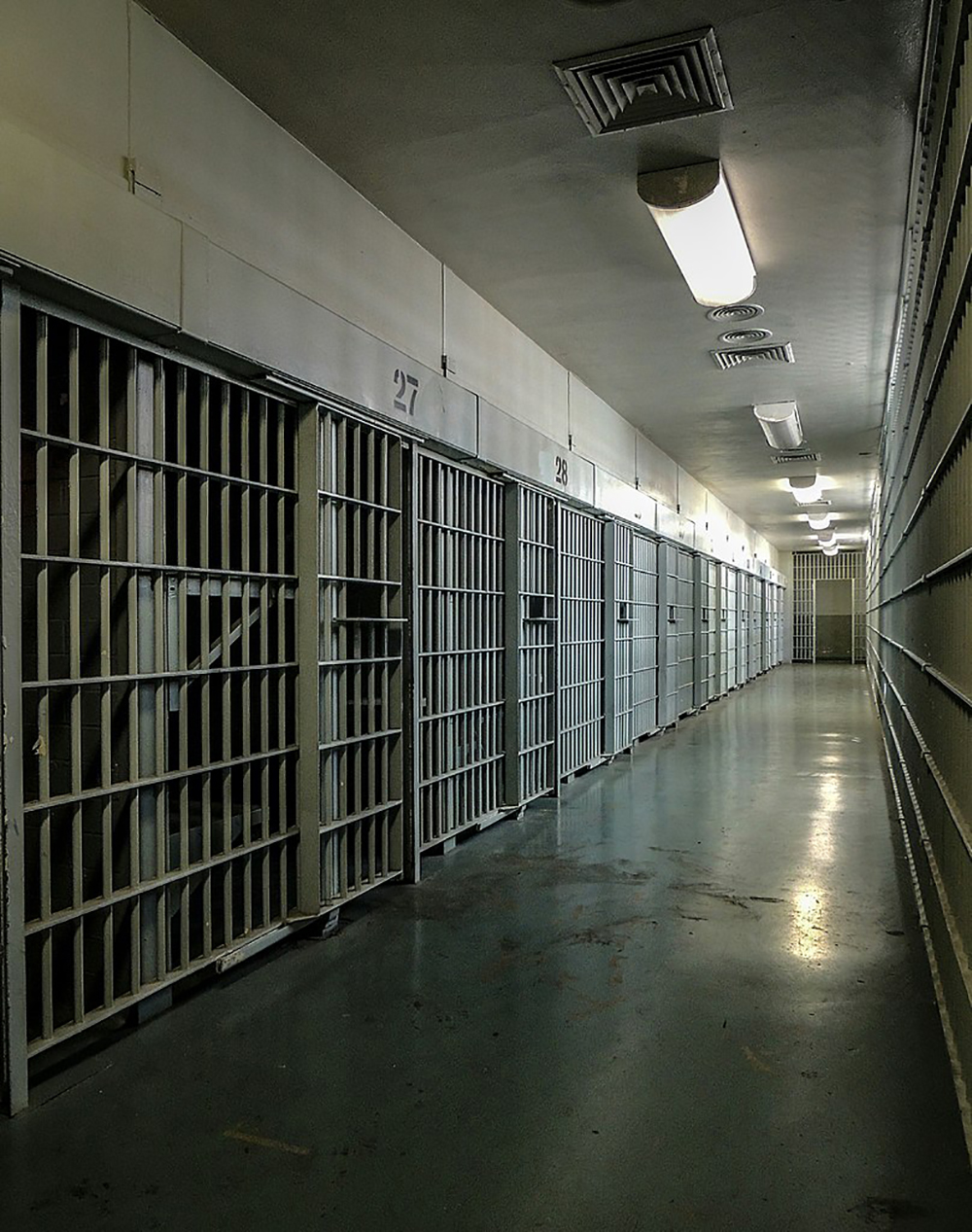 View of empty prison corridor