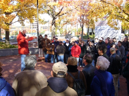 Man talks to crowd participating in the Central Delaware riverfront planning process