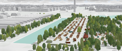 3D diagram of a series of structures in an urban setting