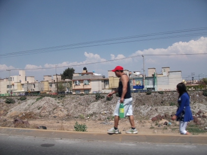 People walking along roadside