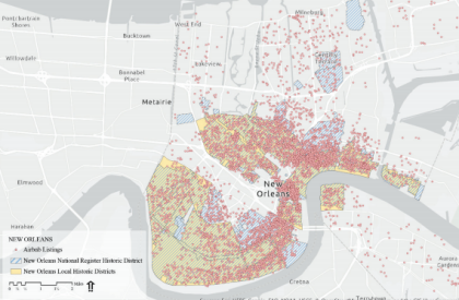 Map of Airbnb listings in New Orleans 