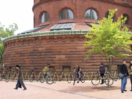 Rendering of PennBike installed in front of the Fisher Fine Arts Library