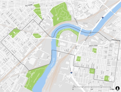 Map of Gray's Ferry area.