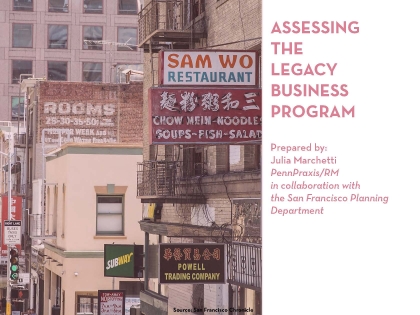 Title slide of Julia Marchetti's presentation to the San Francisco Planning Department: "Assessing the Legacy Business Program."