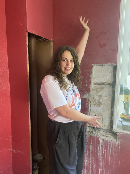 Camilla showing off her architectural archaeology progress in the pantry at Cliveden