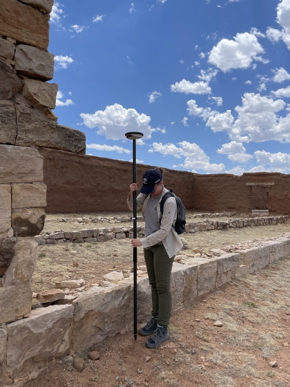 Cameron collecting a GPS coordinate to geo-reference the HABS planof Fort Union