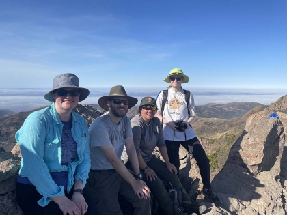 Viewpoint northfrom Sandstone Peak in the Santa Monica Mountains above Malibu with the Pacific Ocean visible in the background,