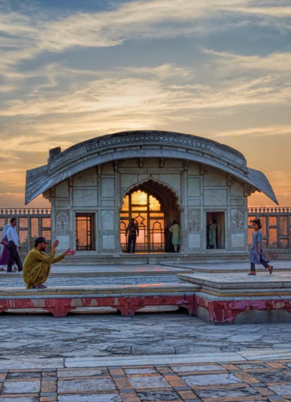 Marble pavilion at sunset