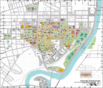 Map of UPenn campus with different types of buildings labeled.